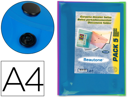 LIDERPAPEL - CARPETA DOSSIER BROCHE TRANSPARENTE DIN A4 COLORES SURTIDOS PAQUETE DE 5 RETRACTILADO (Ref.DS51)