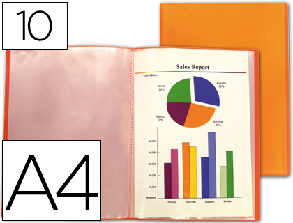 LIDERPAPEL - CARPETA ESCAPARATE 47481 10 FUNDAS POLIPROPILENO TRASLUCIDA DIN A4 NARANJA FROSTY (Ref.CJ15)