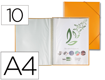 LIDERPAPEL - CARPETA ESCAPARATE CON ESPIRAL 10 FUNDAS POLIPROPILENO DIN A4 NARANJA (Ref.EC04)