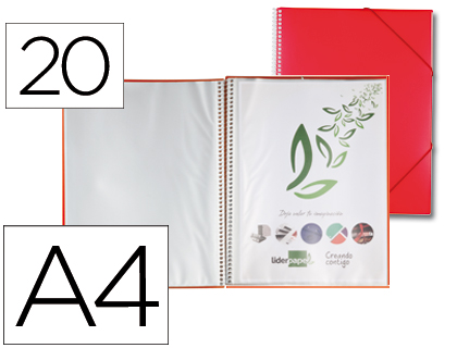 LIDERPAPEL - CARPETA ESCAPARATE CON ESPIRAL 20 FUNDAS POLIPROPILENO DIN A4 ROJO (Ref.EC06)