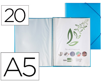 LIDERPAPEL - CARPETA ESCAPARATE CON ESPIRAL 20 FUNDAS POLIPROPILENO DIN A5 AZUL (Ref.EC45)