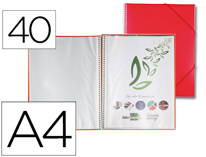LIDERPAPEL - CARPETA ESCAPARATE CON ESPIRAL 40 FUNDAS POLIPROPILENO DIN A4 ROJO (Ref.EC14)