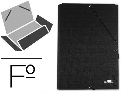 LIDERPAPEL - CARPETA GOMAS FOLIO 3 SOLAPAS Cartón FORRADO NEGRA (Ref.CS09)