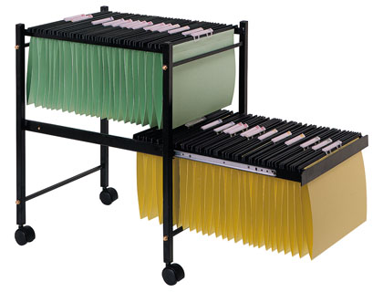 Q-CONNECT - CARRITO PARA CARPETAS COLGANTE NEGRO CON RUEDAS Y BANDEJA INFERIOR EXTRAIBLE PARA CARPETAS TAMAÑO FOLIO (Ref.KF15266)