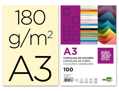 LIDERPAPEL - CARTULINA A3 180G/M2 CREMA PAQUETE DE 100 (Ref.CD04)