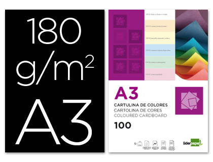 LIDERPAPEL - CARTULINA A3 180G/M2 NEGRO PAQUETE DE 100 (Ref.CD07)