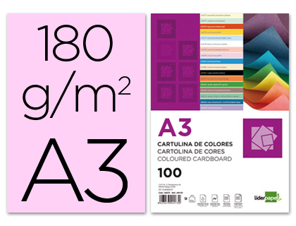 LIDERPAPEL - CARTULINA A3 180G/M2 ROSA PAQUETE DE 100 (Ref.CD05)