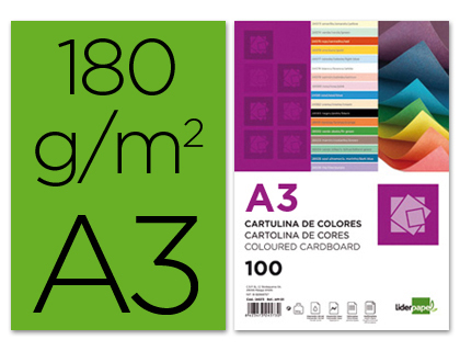 LIDERPAPEL - CARTULINA A3 180G/M2 VERDE PAQUETE DE 100 (Ref.CD06)