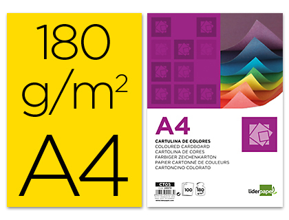 LIDERPAPEL - CARTULINA A4 180G/M2 AMARILLO PAQUETE DE 100 (Ref.CT05)
