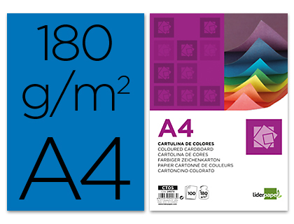 LIDERPAPEL - CARTULINA A4 180G/M2 AZUL PAQUETE DE 100 (Ref.CT07)