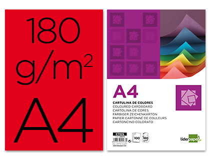 LIDERPAPEL - CARTULINA A4 180G/M2 ROJO PAQUETE DE 100 (Ref.CT12)