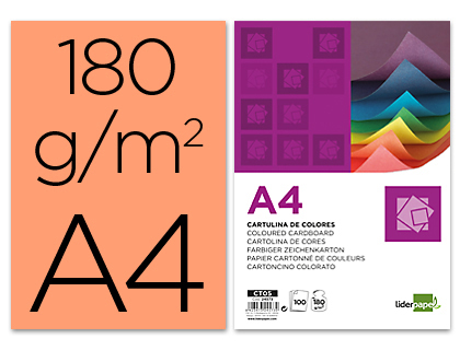 LIDERPAPEL - CARTULINA A4 180G/M2 SALMON PAQUETE DE 100 (Ref.CT14)