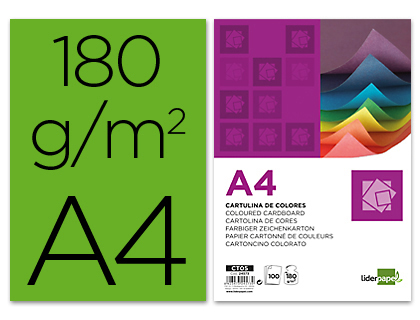 LIDERPAPEL - CARTULINA A4 180G/M2 VERDE PAQUETE DE 100 (Ref.CT17)