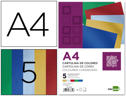 LIDERPAPEL - CARTULINA A4 235 G/M2 METALIZADA 5 COLORES SURTIDOS PAQUETE DE 50 (Ref.CM06)