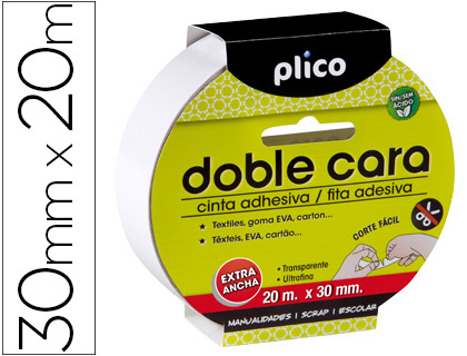 CINTA ADHESIVA PLICO DOBLE CARA 30MM X 20M (Ref.13320)
