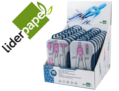 LIDERPAPEL - COMPAS CON ADAPATADOR ALARGADERA Y MANGO EXTRA SOFT EXPOSITOR DE 16 ESTUCHES 2 MODELOS (Ref.MP16)