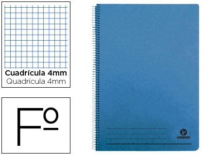 LIDERPAPEL - CUADERNO ESPIRAL FOLIO 100H CUADRO 4MM TAPA AZUL CON MARGEN 70 GR (Ref.BH14)