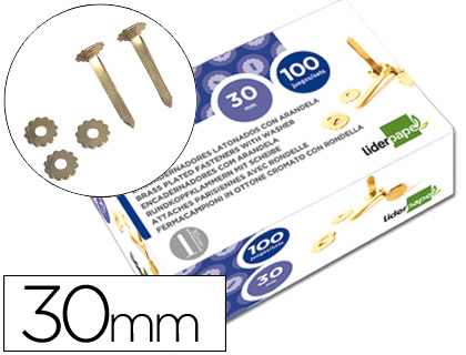 LIDERPAPEL - ENCUADERNADORES 30 MM CON ARANDELA -LATONADOS -CAJA DE 100 (Ref.FS06)