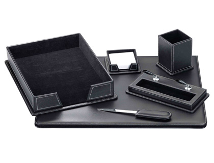 ARTESANIA - ESCRIBANIA DE SOBREMESA NEGRO SIMIL PIEL JUEGO DE 6 PIEZAS (Ref.80-DSCB6)