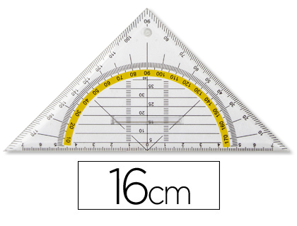 LIDERPAPEL - ESCUADRA GEOMETRIA 16 CM PLASTICO CRISTAL CON PESTAÑA DE SUJECCION (Ref.ES10)