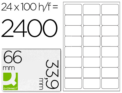 Q-CONNECT - ETIQUETA ADHESIVA TAMAÑO 66X33,9 MM FOTOCOPIADORA LASER INK-JET CAJA CON 100 HOJAS DIN A4 (Ref.KF10639)