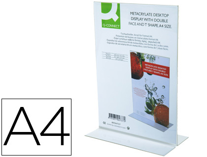 Q-CONNECT - EXPOSITOR SOBREMESA CON FORMA DE T METACRILATO TAMAÑO A4 A DOS CARAS (Ref.KF04174)
