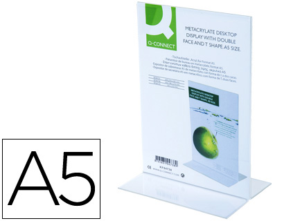 Q-CONNECT - EXPOSITOR SOBREMESA CON FORMA DE T METACRILATO TAMAÑO A5 A DOS CARAS (Ref.KF04175)