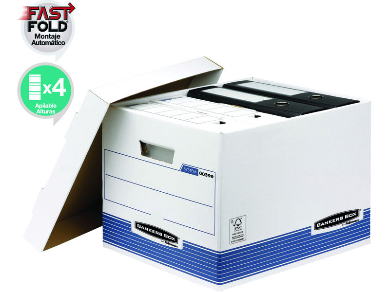 FELLOWES - Contenedor doble grosor de cartón mayor resist.con tapa,asas reforz.apil.hsta 4alt. (Ref.0030901)