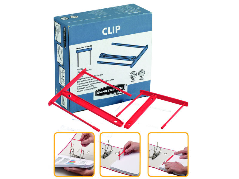 FELLOWES - Pack DE 100 FASTENER PLASTICO DE 80MM DE CAPACIDAD COLOR ROJO (Ref.0089601)