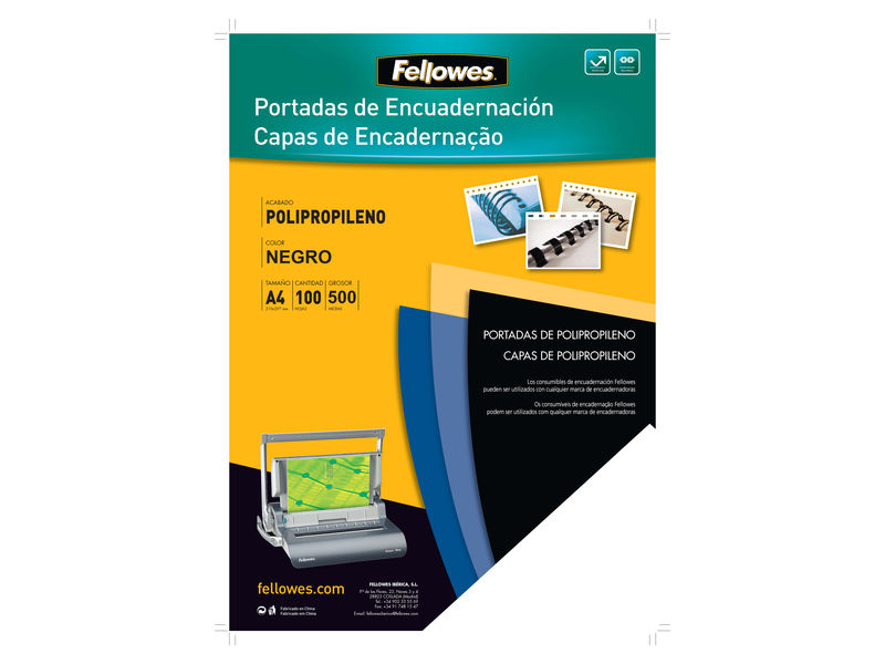 FELLOWES - Pack DE 100 PORTADAS PP NEGRO A4 450 MICRAS (Ref.54772)