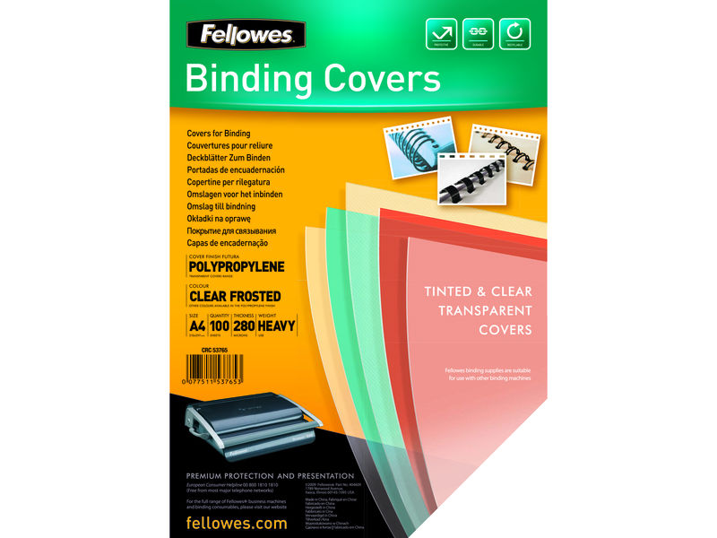 FELLOWES - Pack DE 100 PORTADAS PP NEGRO A4 280 MICRAS (Ref.5476602)