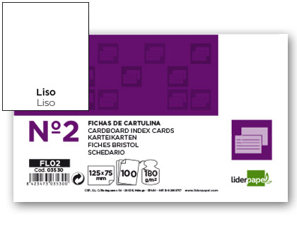 LIDERPAPEL - FICHA LISA Nº2 75 X 125MM PAQUETE DE 100 180G (Ref.FL02)
