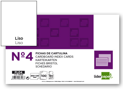 LIDERPAPEL - FICHA LISA Nº4 125X200MM PAQUETE DE 100 180G (Ref.FL04)