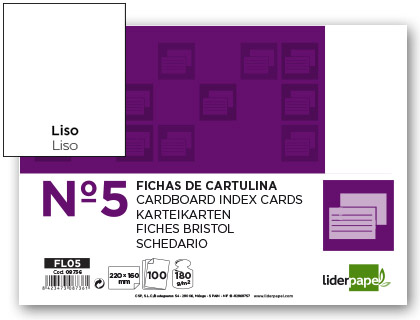 LIDERPAPEL - FICHA LISA Nº5 160X220MM PAQUETE DE 100 180G (Ref.FL05)