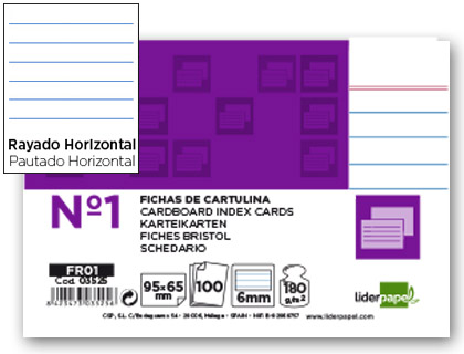 LIDERPAPEL - FICHA RAYADA Nº1 65 X 95MM PAQUETE DE 100 180G (Ref.FR01)