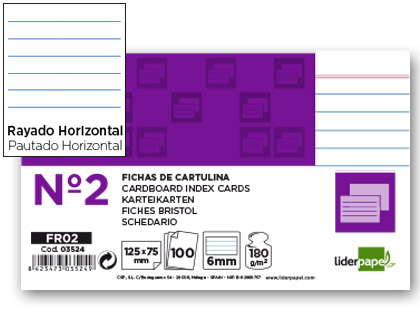 LIDERPAPEL - FICHA RAYADA Nº2 75 X 125MM PAQUETE DE 100 180G (Ref.FR02)
