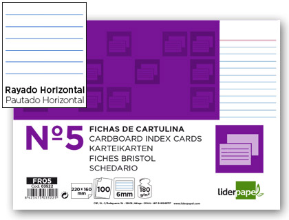 LIDERPAPEL - FICHA RAYADA Nº5 160X220MM PAQUETE DE 100 180G (Ref.FR05)