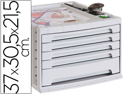 Q-CONNECT - FICHERO CAJONES DE SOBREMESA 37X30,5X21,5 CM BANDEJA ORGANIZADORA SUPERIOR 5 CAJONES GRIS OPACO (Ref.KF18427)