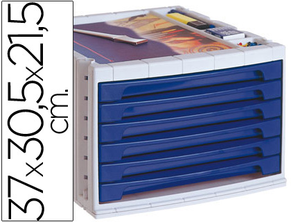 Q-CONNECT - FICHERO CAJONES DE SOBREMESA 37X30,5X21,5 CM BANDEJA ORGANIZADORA SUPERIOR 6 CAJONES AZUL OPACO (Ref.KF18431)