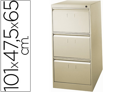 FICHERO CAJONES DE SUELO METALICO DE 3 CAJONES 101 ALTO,65 PROF. 47,5 ANCHO COLOR BEIGE N.34 ANTIVUELCO (Ref.F-1003A-BE)