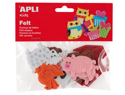 APLI - FIGURA DE FIELTRO CON FORMA DE ANIMALES BOLSA DE 18 UNIDADES (Ref.13785)