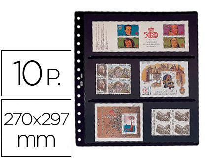 PARDO - FUNDA CLASIFICADORA DE SELLOS 8 BANDAS DOBLE CARA FONDO NEGRO 15 ANILLAS 270 X 297 MM PACK DE 10 UNIDADES (Ref.100800)