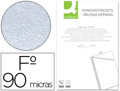 Q-CONNECT - FUNDA CORTE OBLICUO 290X195 MM CRISTAL 4 TALADROS PVC 90 MC CAJA DE 100 UNIDADES (Ref.KF06041)