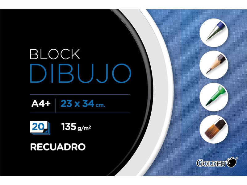 GOLDEN - Cuaderno dibujo encolado 20 hojas A4+ 2 taladros (Ref.324276)