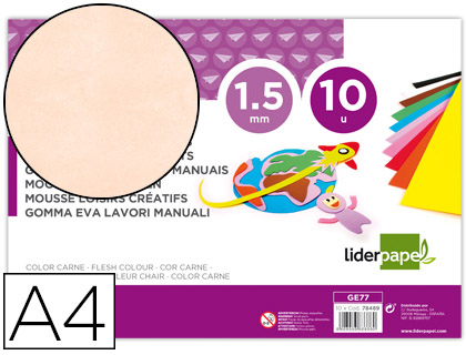 LIDERPAPEL - GOMA EVA DIN A4 60G/M2 ESPESOR 1,5MM CARNE PAQUETE DE 10 HOJAS (Ref.GE77)