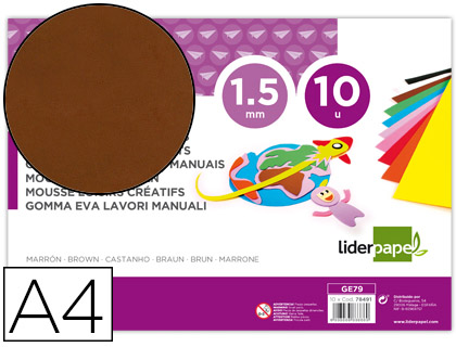 LIDERPAPEL - GOMA EVA DIN A4 60G/M2 ESPESOR 1,5MM MARRON PAQUETE DE 10 HOJAS (Ref.GE79)
