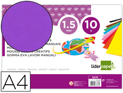 LIDERPAPEL - GOMA EVA DIN A4 60G/M2 ESPESOR 1,5MM VIOLETA PAQUETE DE 10 HOJAS (Ref.GE78)