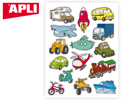 APLI - GOMETS TEMATICO TRANSPORTE ADHESIVO REMOVIBLE BOLSA DE 3 HOJAS (Ref.11442)