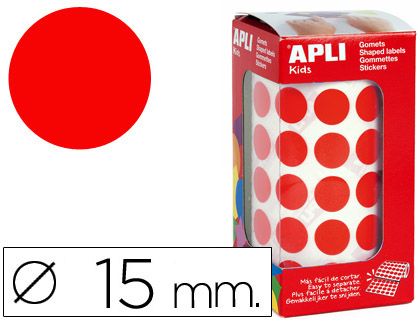 APLI - GOMETS AUTOADHESIVOS CIRCULARES 15 MM ROJO EN ROLLO CON 2832 UNIDADES (Ref.4857)