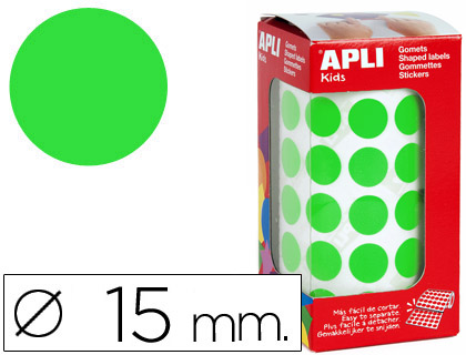 APLI - GOMETS AUTOADHESIVOS CIRCULARES 15 MM VERDE EN ROLLO CON 2832 UNIDADES (Ref.4858)